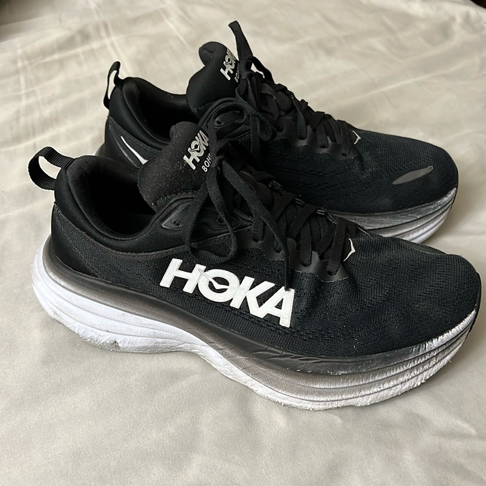 Hoka OneOne women’s 8 1/2 D black with white souls